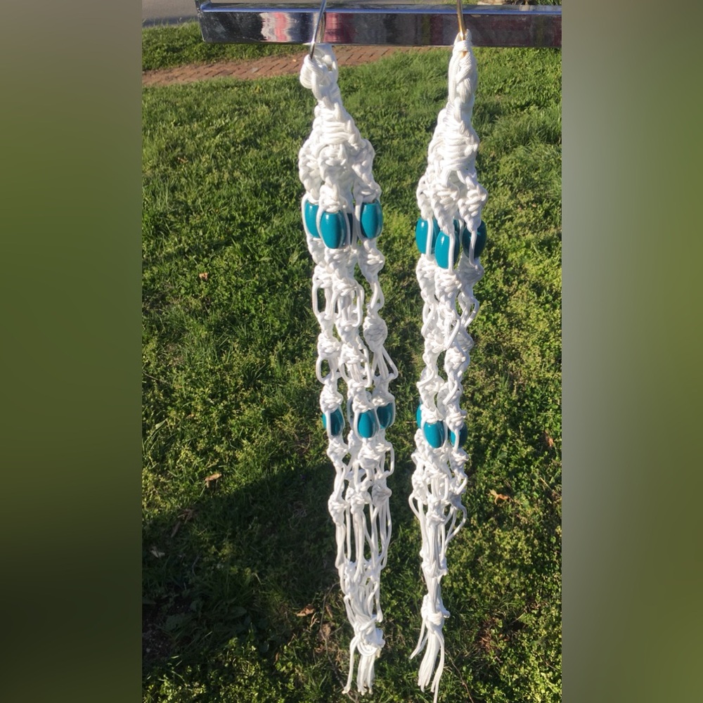 From Holl Handmade/Painted Plant Hanger Set Diamond White & Glass Teal 2Ct